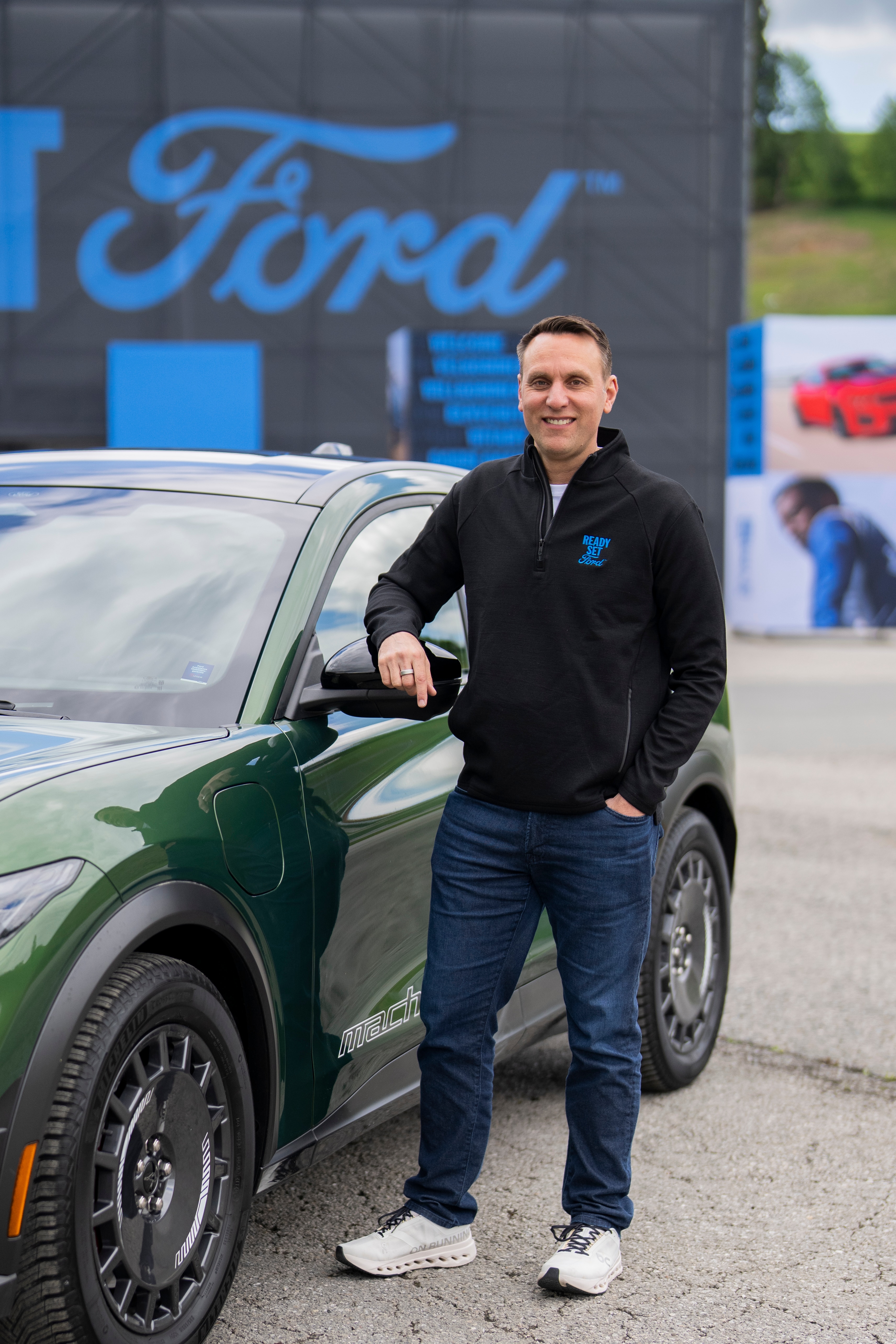 Jim Baumbick, President, Ford Europe, with the 2026 Ford Mustang Mach-E Rally.